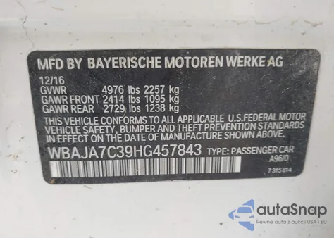 2017 BMW 530I xDrive z USA, uszkodzony, nr VIN WBAJA7C39HG457843